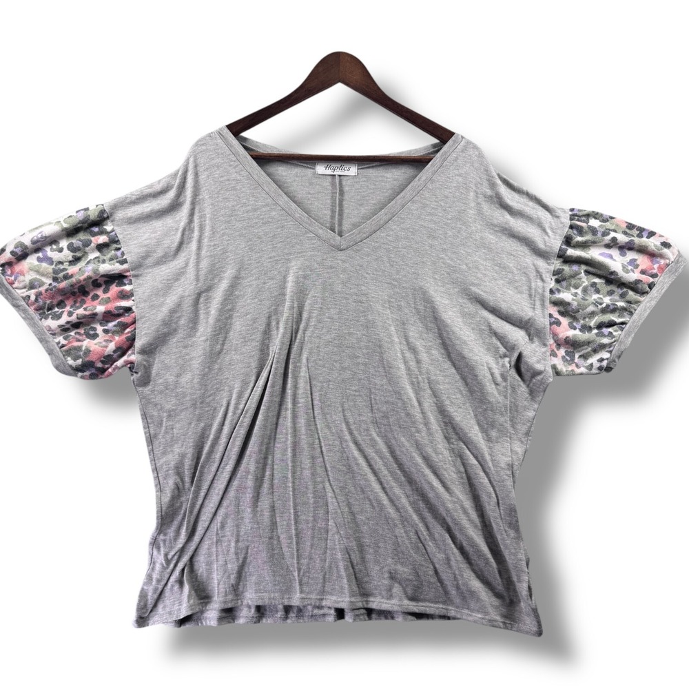 Haptics Brand Leopard Print Sleeves Womens Size 3X XXXL Boutique Top Gray